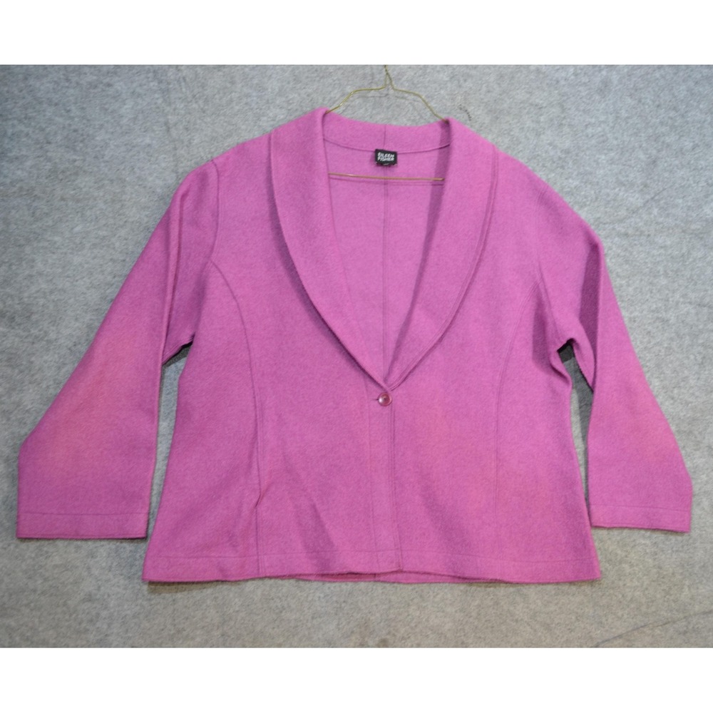 Eileen Fisher Blazer Womens XL Pink Wool Knit 3/4 Sleeve Single Button Jacket